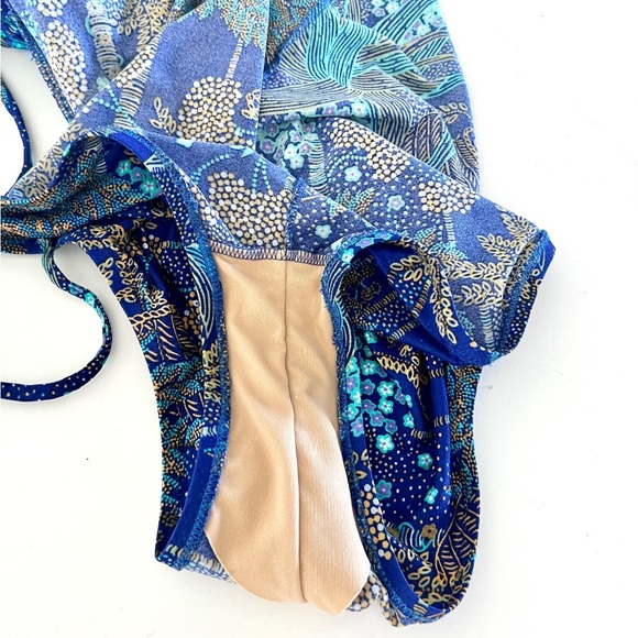 Vintage‎ 70s DeWeese Design Halter Tie Blue Tropical Swimsuit - Picture 10 of 12